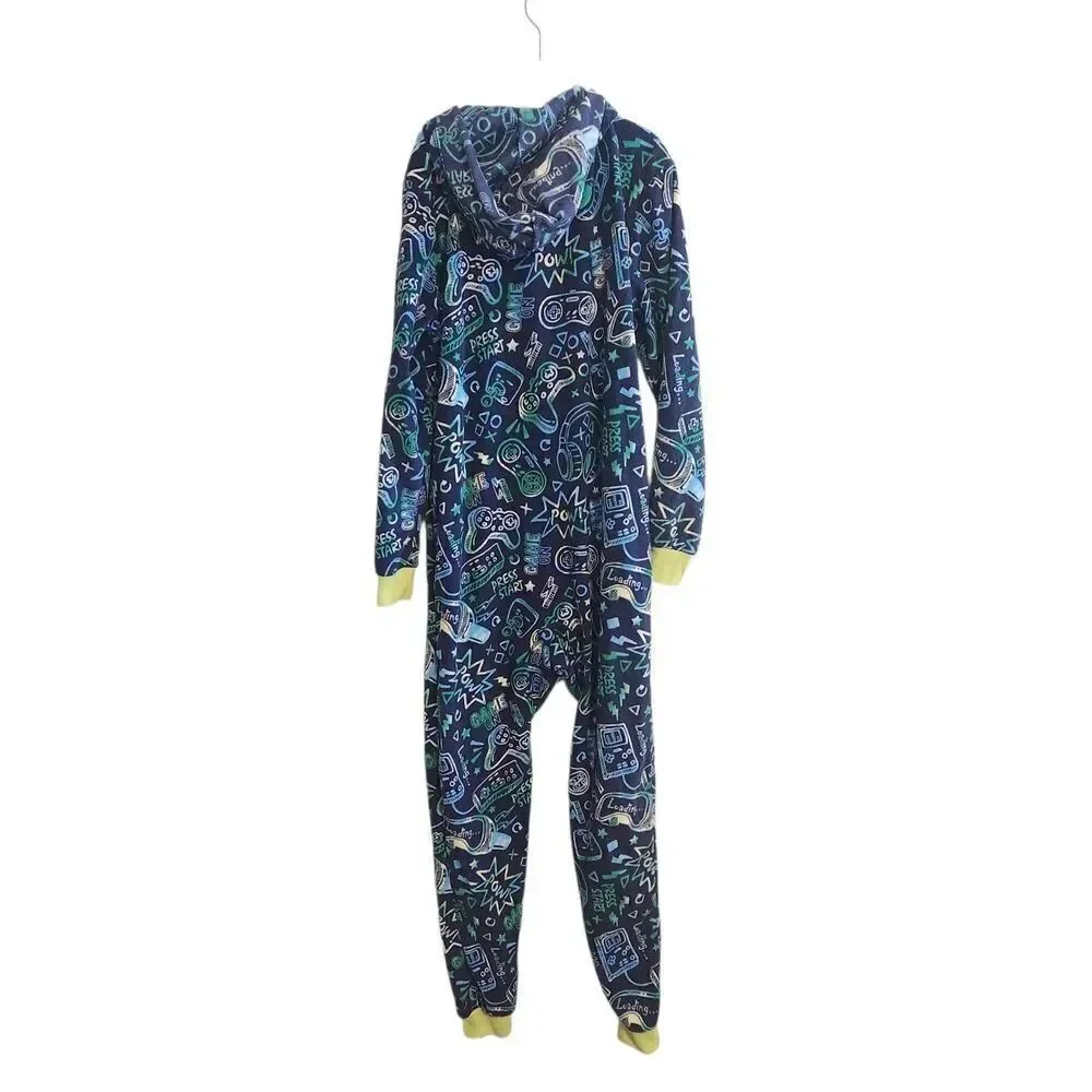 Cat & Jack Boys' Gamer 'Game On' One Piece Hooded Pajama Fleece Sleeper Med 8/10